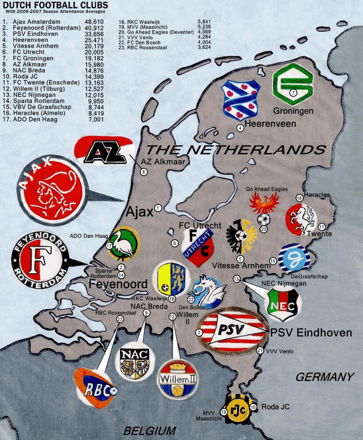 карта стадионов Нидерландов
