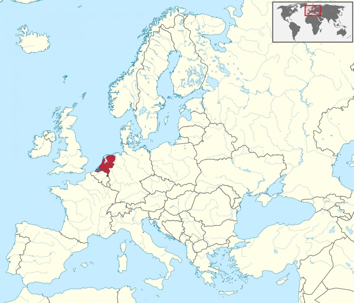 Расположение Нидерландов на карте Европы