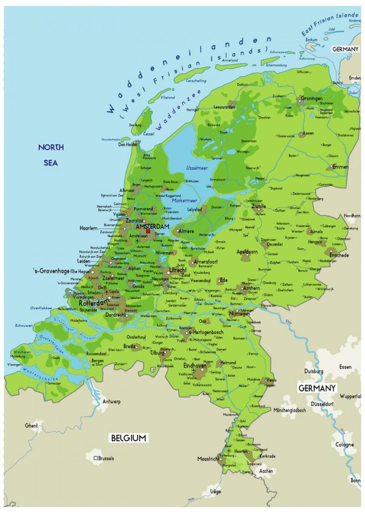 карта рельефа местности Нидерландов