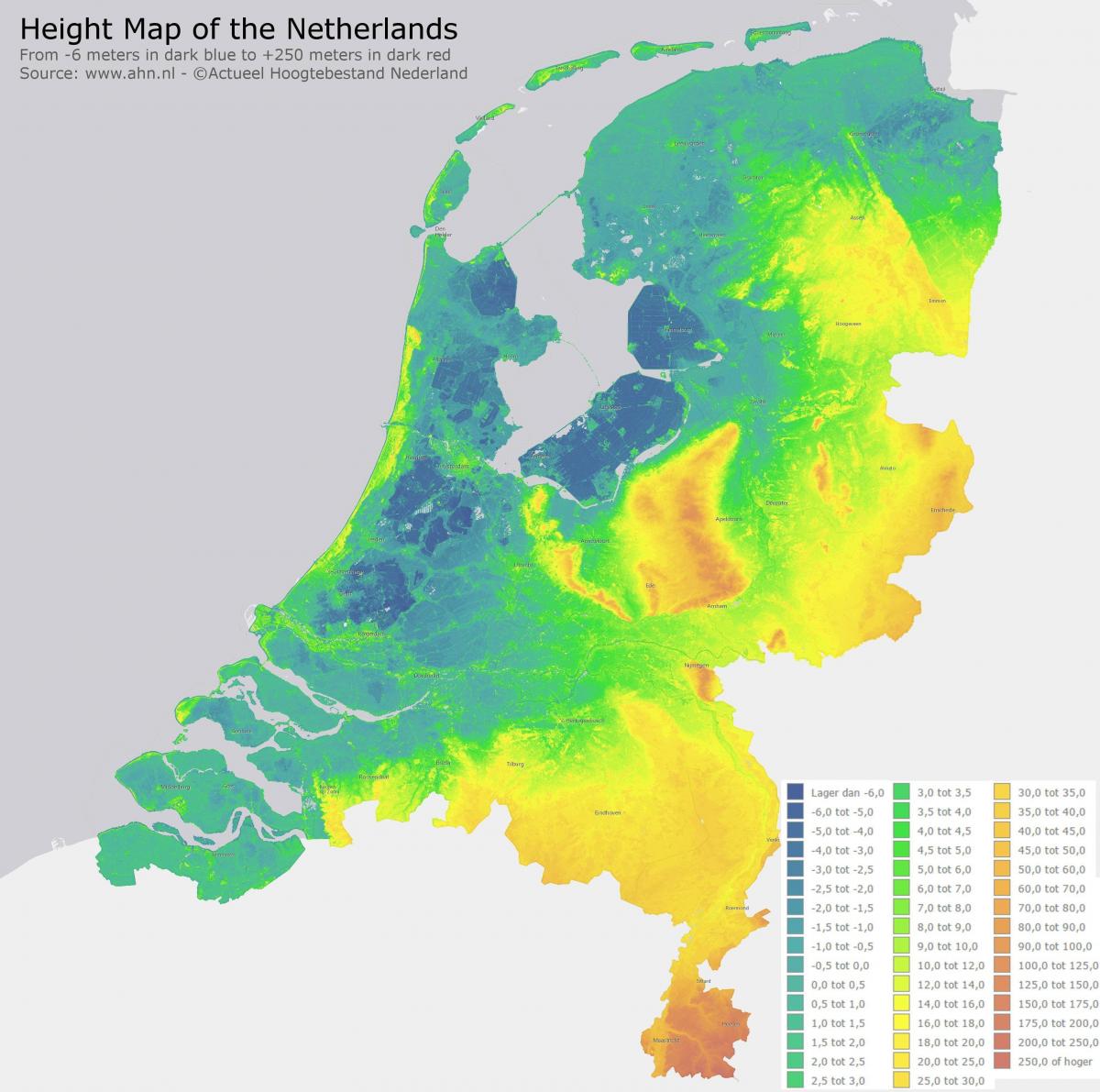 карта высот Нидерландов